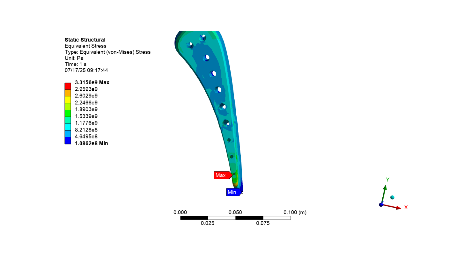 cooled turbine blade embed